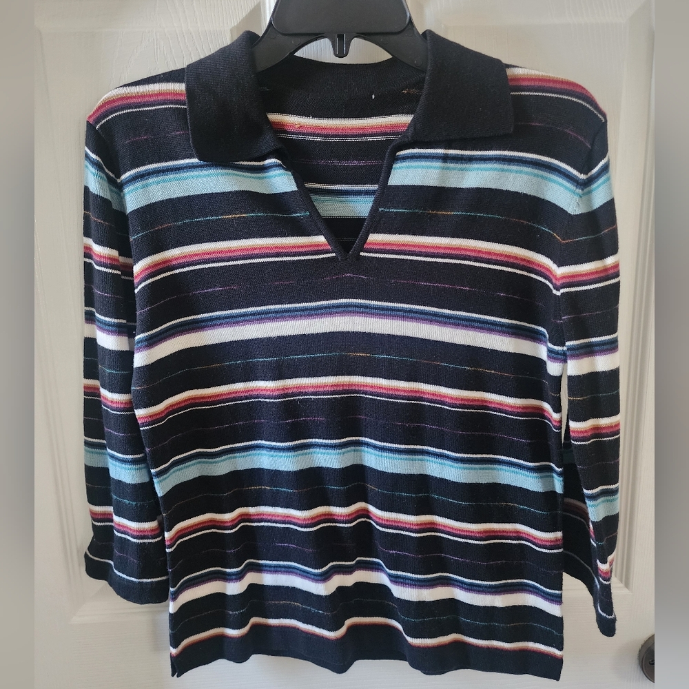 Seventies Style Striped 3/4 Length Sleeve Shirt